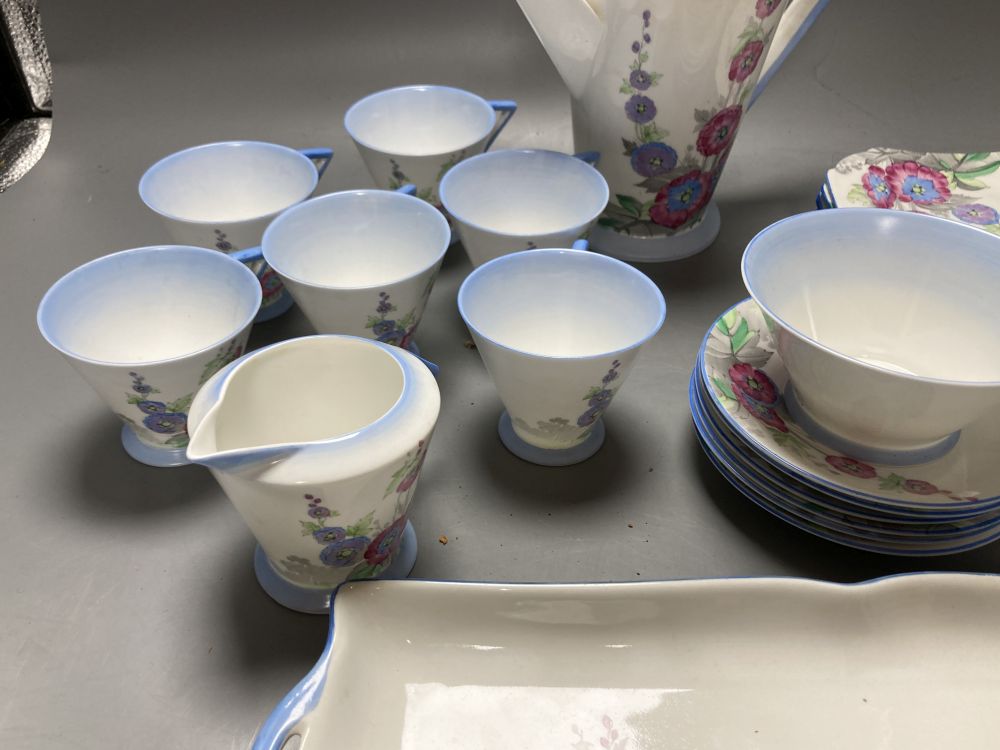 A Shelley 12019 Hollyhocks pattern part tea set